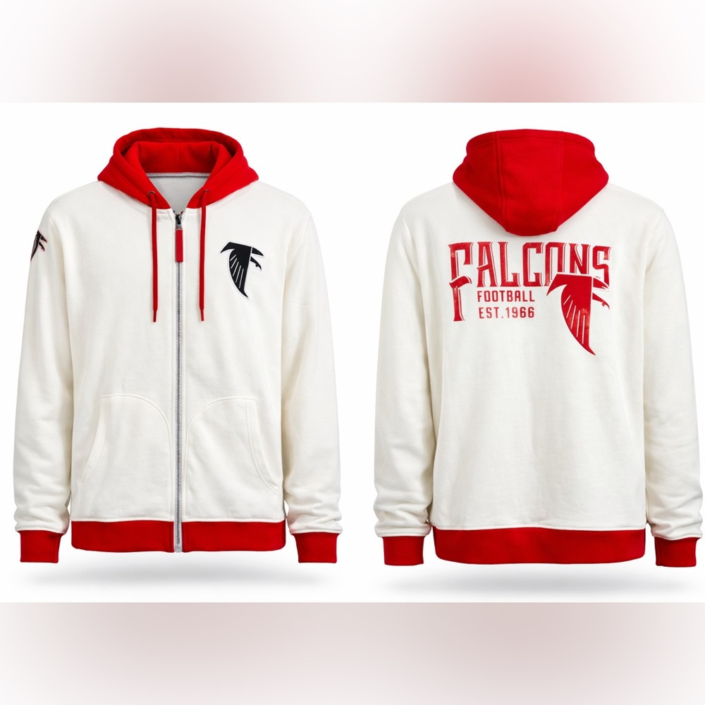 Atlanta Falcons Zip Up Hoodie Darius Rucker Collection Cream & Red Colorblock L